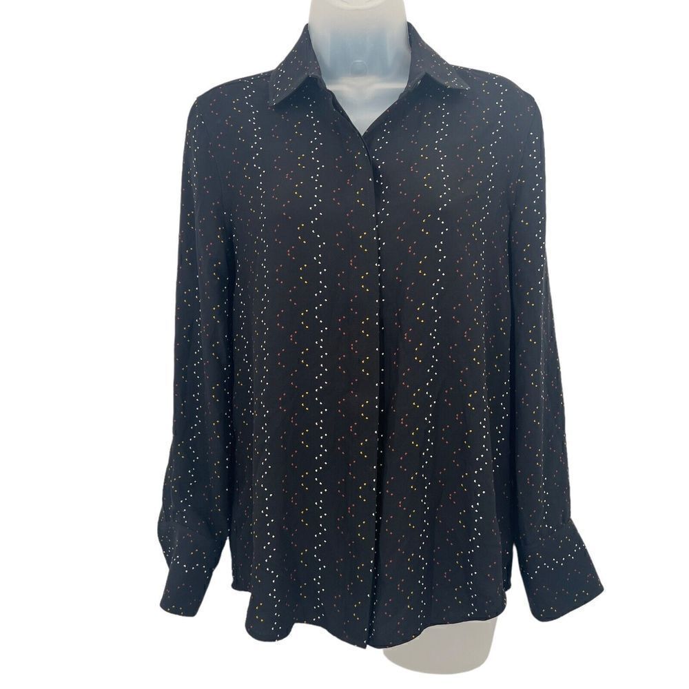 Equipment Femme Inisse Blouse Button Down Long Sleeve Women's XXS Black Pattern